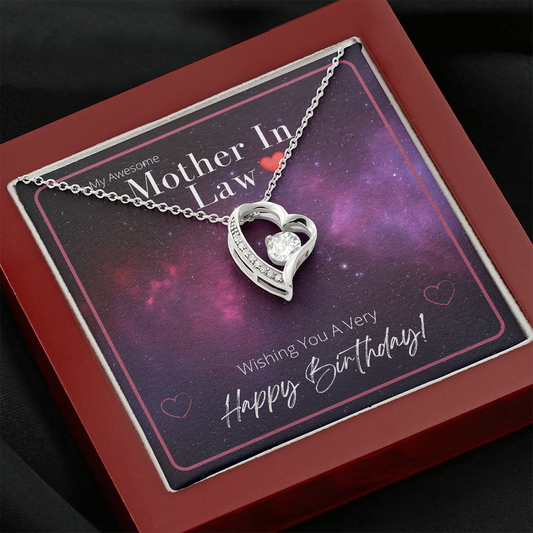 MOTHER IN LAW - HAPPY BIRTHDAY - Forever Love Heart Pendant Necklace Gift
