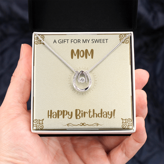 Mom - Happy Birthday - Lucky In Love Pendant Necklace Gift