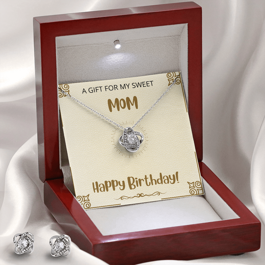Mom - Happy Birthday - Love Knot Necklace And Earring Gift Set