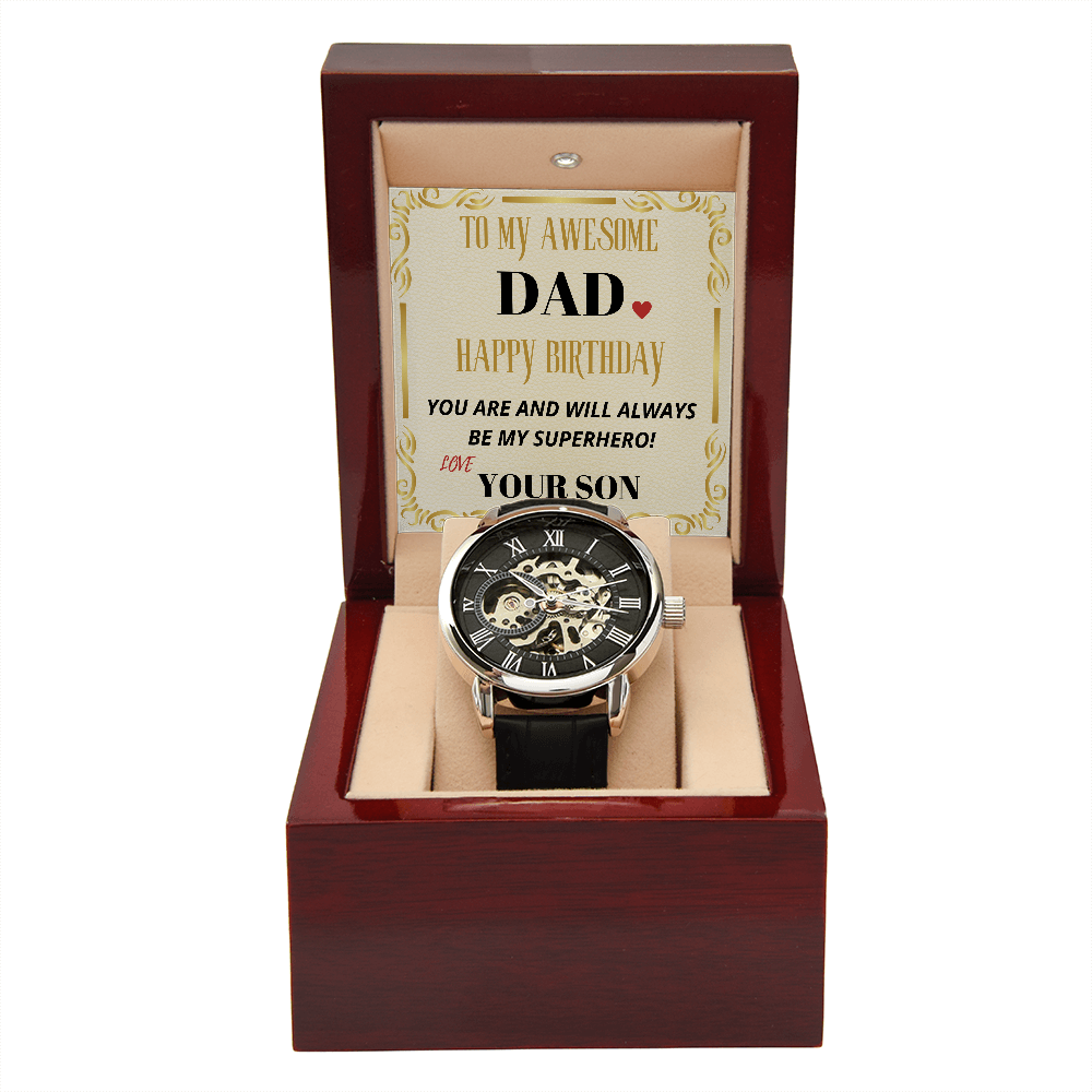 My DAD My HERO - HAPPY BIRTHDAY - Open Works Watch Gift From Your SON