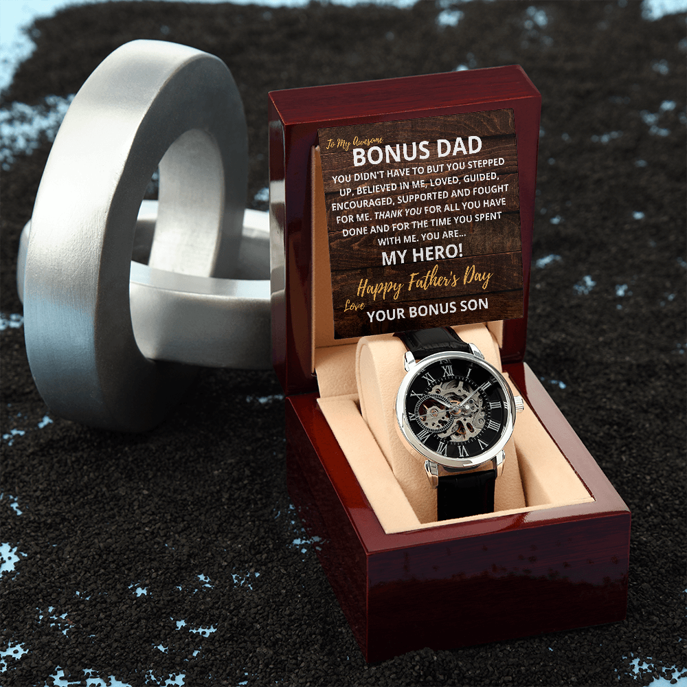 Bonus Dad - Open Works Watch Fathers Day Gift - From Bonus Son
