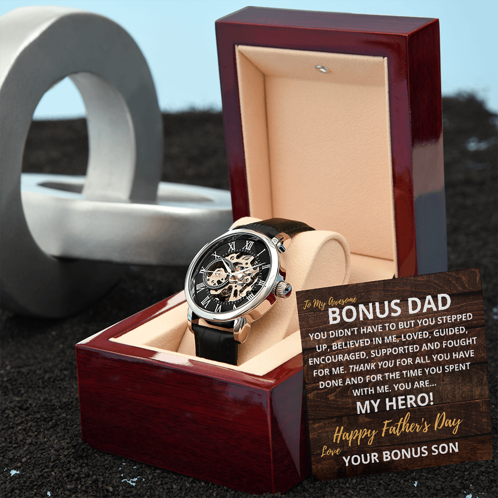 Bonus Dad - Open Works Watch Fathers Day Gift - From Bonus Son