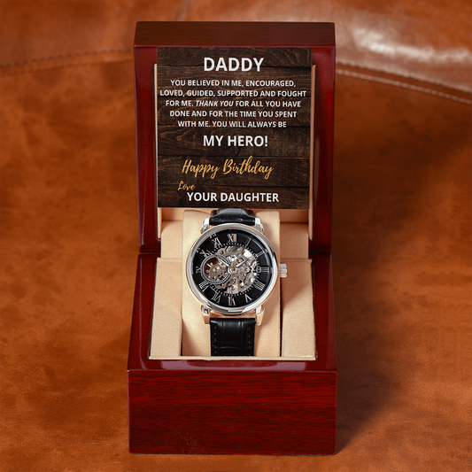 DADDY My Hero - HAPPY BIRTHDAY - Open Works Watch Gift From Your DAUGHTER