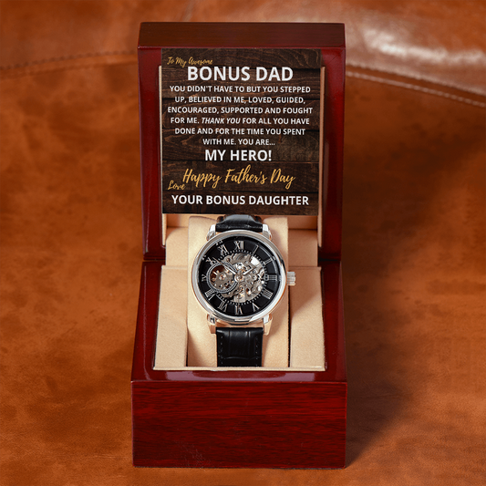 BONUS DAD - FATHERS DAY - Luxury Open Works Watch Gift - From DAUGHTER