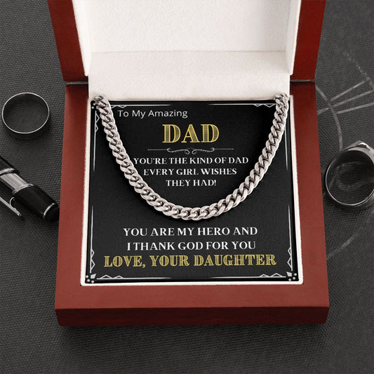My DAD My HERO From Your DAUGHTER - Cuban Chain Necklace Gift