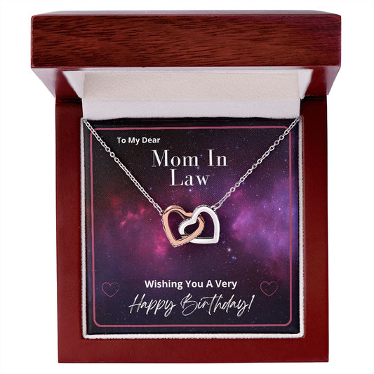 MOM IN LAW - HAPPY BIRTHDAY - Interlocking Hearts Necklace Gift