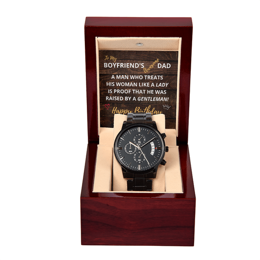 My BOYFRIEND'S DAD - HAPPY BIRTHDAY - Black Chronograph Watch Gift