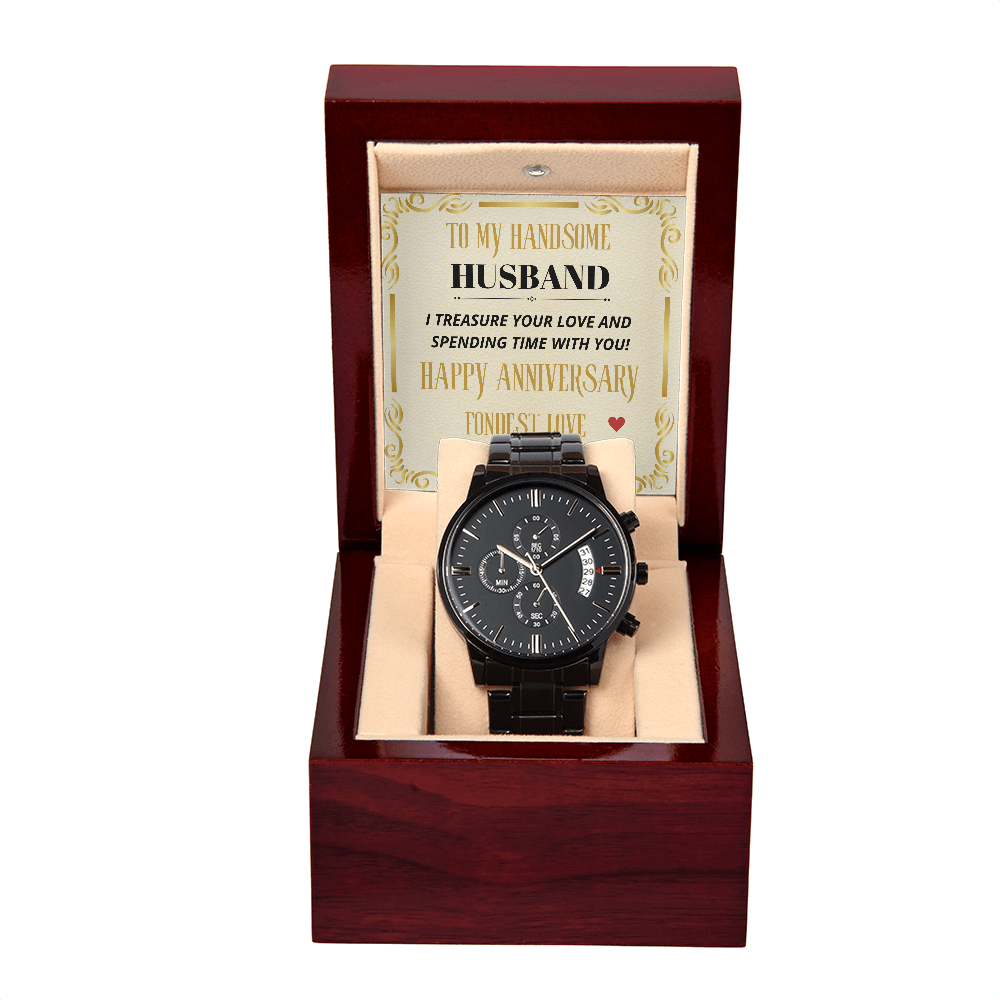 My HANDSOME HUSBAND - HAPPY ANNIVERSARY! - Black Chronograph Watch Gift