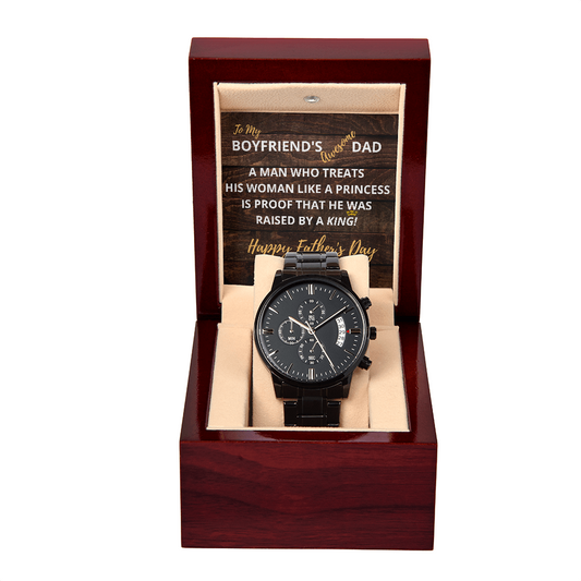 My BOYFRIENDS DAD - HAPPY FATHER'S DAY - Black Chronograph Watch Gift