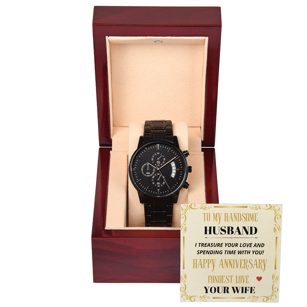 My HANDSOME HUSBAND - HAPPY ANNIVERSARY! - Black Chronograph Watch Gift