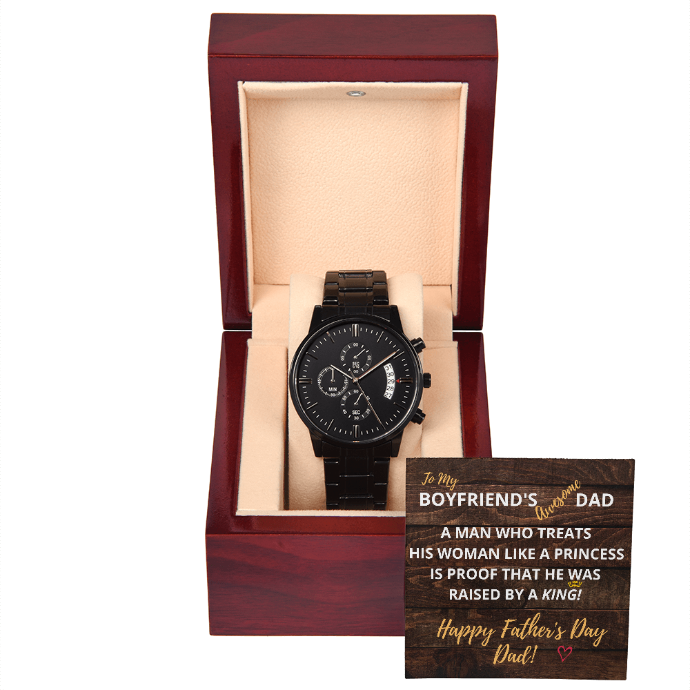 My BOYFRIENDS DAD - HAPPY FATHER'S DAY - Black Chronograph Watch Gift