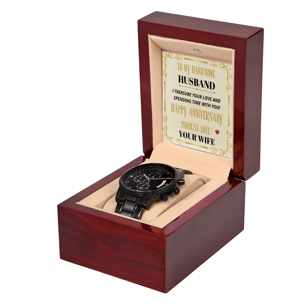 My HANDSOME HUSBAND - HAPPY ANNIVERSARY! - Black Chronograph Watch Gift