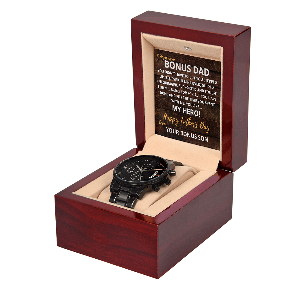 BONUS DAD - FATHERS DAY - Black Chronograph Watch Gift - From SON
