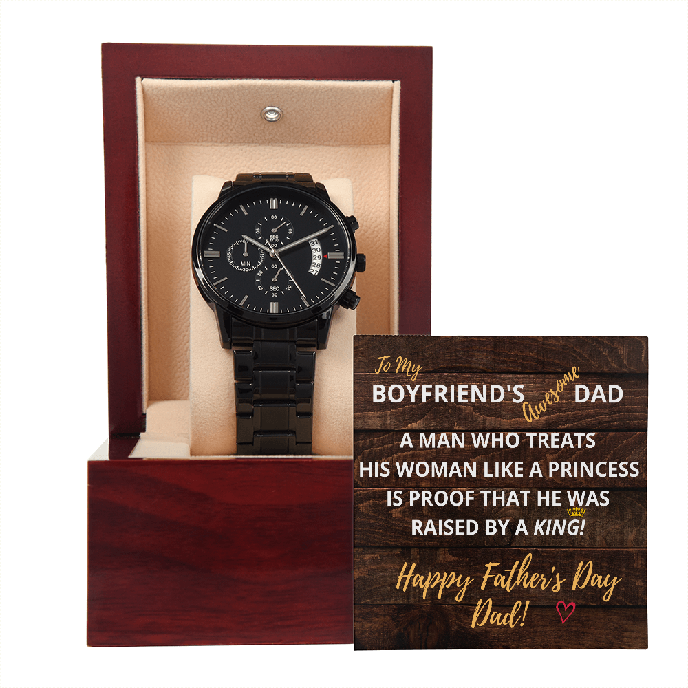 My BOYFRIENDS DAD - HAPPY FATHER'S DAY - Black Chronograph Watch Gift