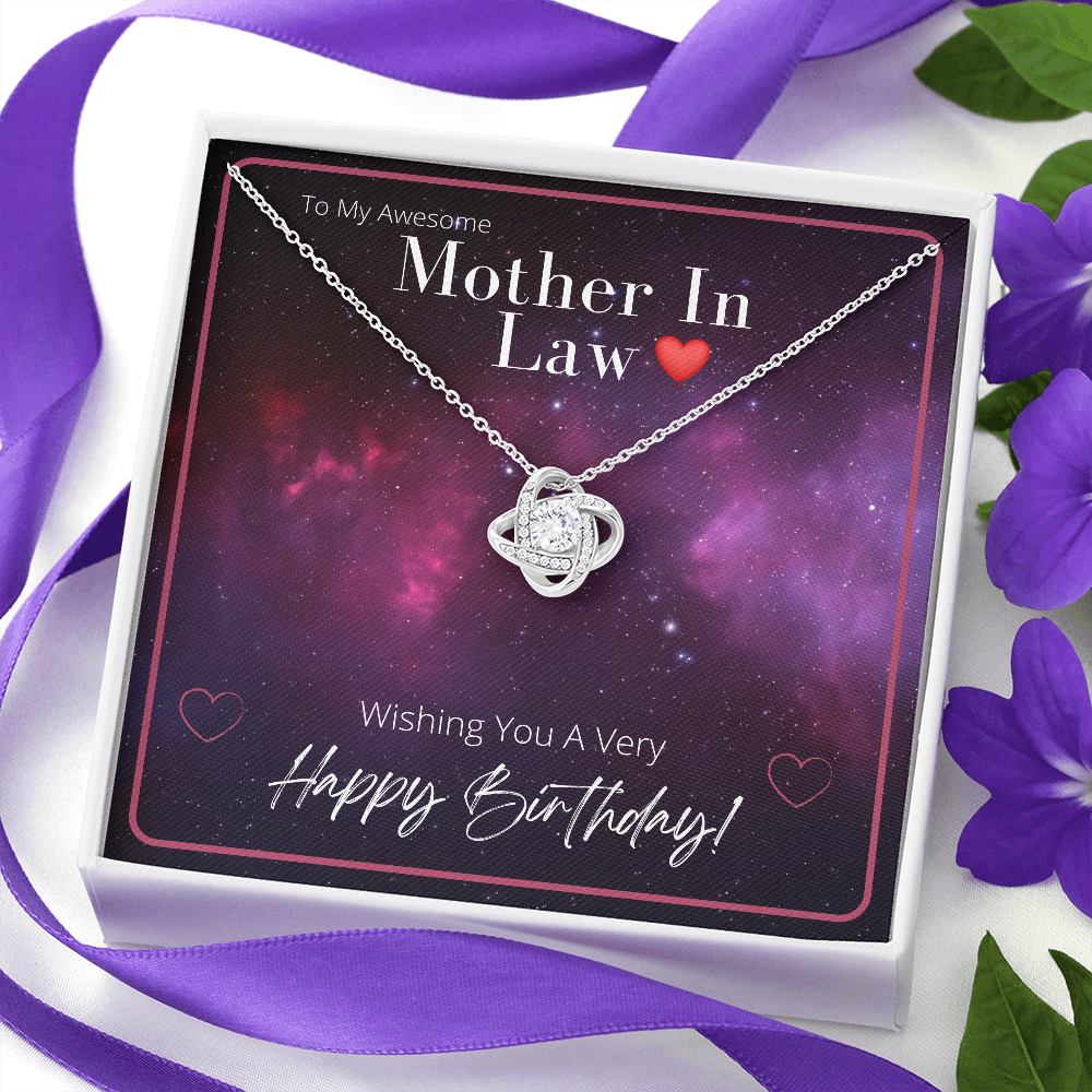 To My Awesome MOTHER In Law - HAPPY BIRTHDAY - Love Knot Pendant Necklace Gift