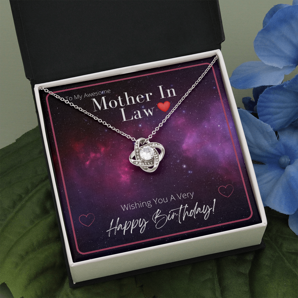 To My Awesome MOTHER In Law - HAPPY BIRTHDAY - Love Knot Pendant Necklace Gift
