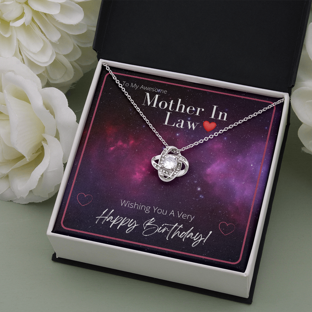 To My Awesome MOTHER In Law - HAPPY BIRTHDAY - Love Knot Pendant Necklace Gift