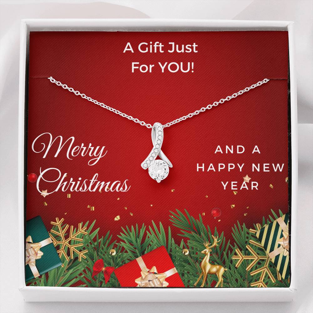 MERRY CHRISTMAS - Alluring Beauty Crystal Ribbon Pendant Necklace Gift