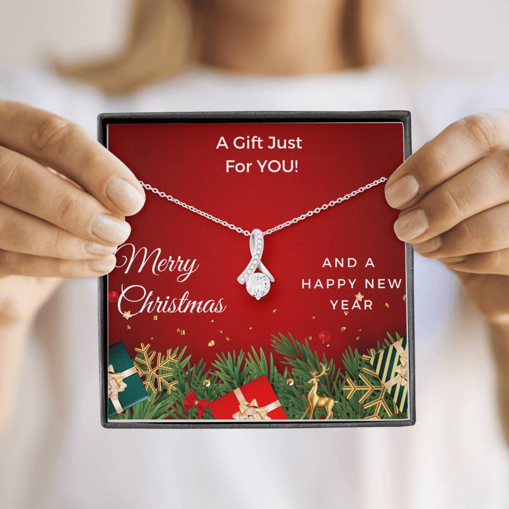 MERRY CHRISTMAS - Alluring Beauty Crystal Ribbon Pendant Necklace Gift