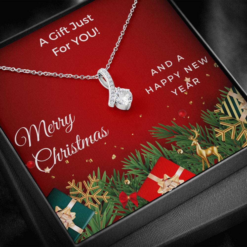 MERRY CHRISTMAS - Alluring Beauty Crystal Ribbon Pendant Necklace Gift