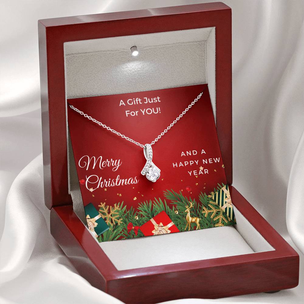 MERRY CHRISTMAS - Alluring Beauty Crystal Ribbon Pendant Necklace Gift