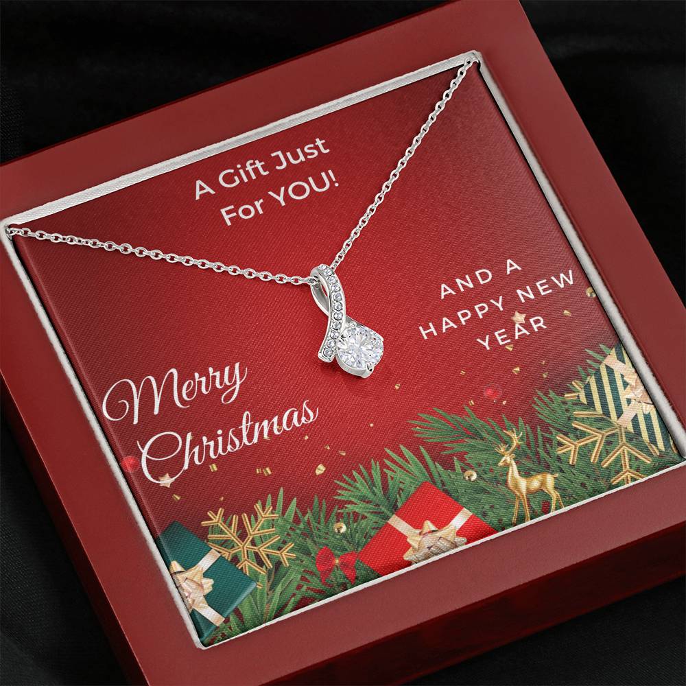 MERRY CHRISTMAS - Alluring Beauty Crystal Ribbon Pendant Necklace Gift