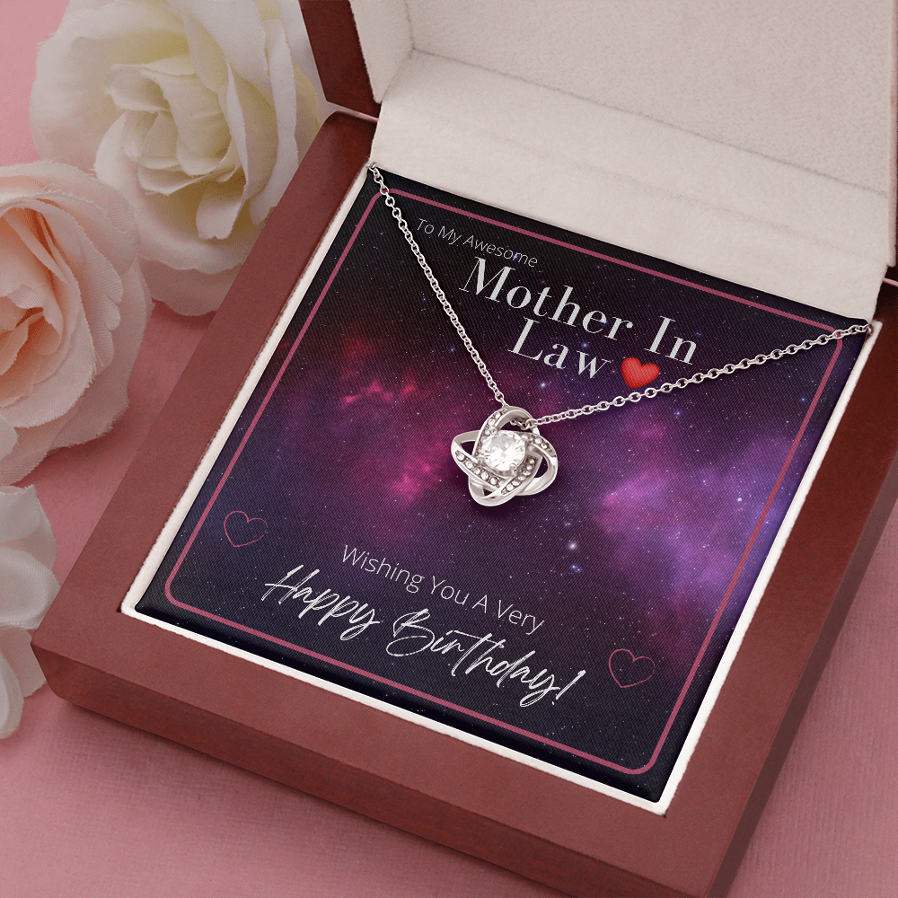 To My Awesome MOTHER In Law - HAPPY BIRTHDAY - Love Knot Pendant Necklace Gift