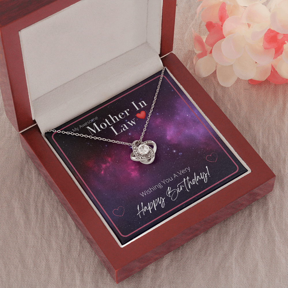 To My Awesome MOTHER In Law - HAPPY BIRTHDAY - Love Knot Pendant Necklace Gift