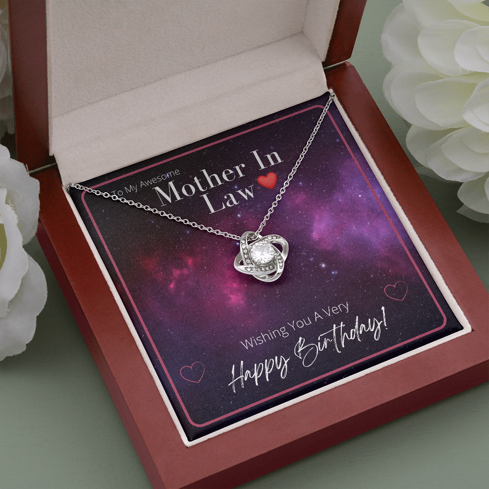 To My Awesome MOTHER In Law - HAPPY BIRTHDAY - Love Knot Pendant Necklace Gift