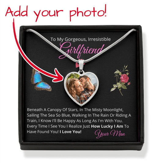 To My Gorgeous Irresistible GIRLFRIEND - Heart Photo Pendant Necklace Gift